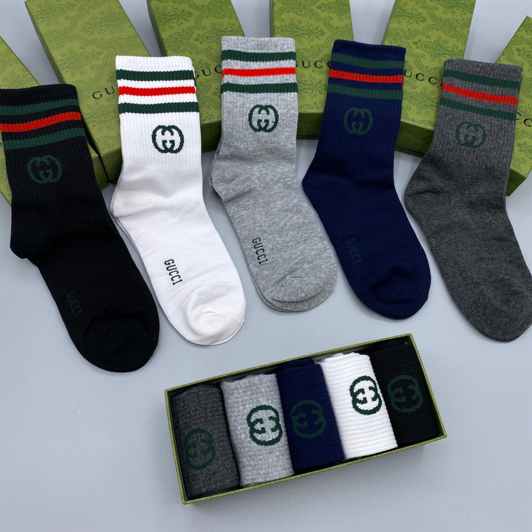 Gucci Striped Cuffs Crew Socks - 5-Pair Set