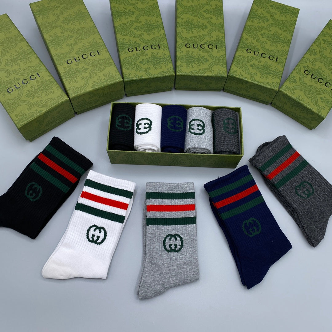 Gucci Striped Cuffs Crew Socks - 5-Pair Set