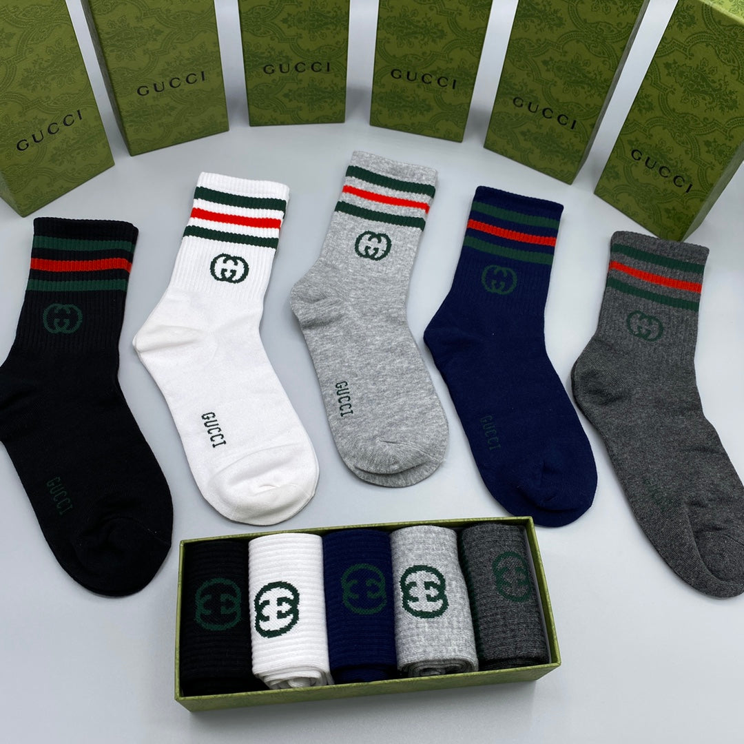 Gucci Striped Cuffs Crew Socks - 5-Pair Set