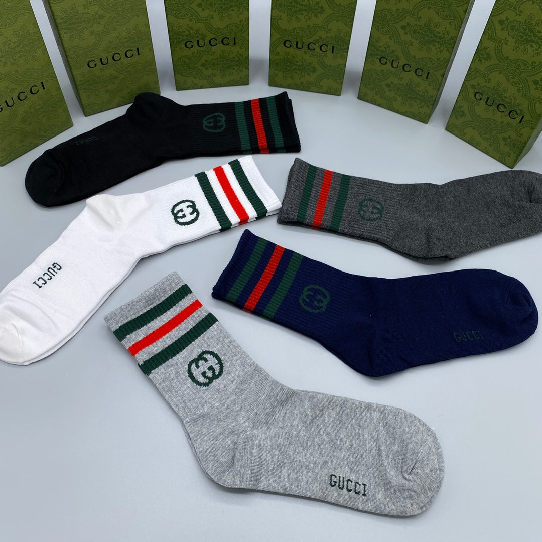 Gucci Striped Cuffs Crew Socks - 5-Pair Set