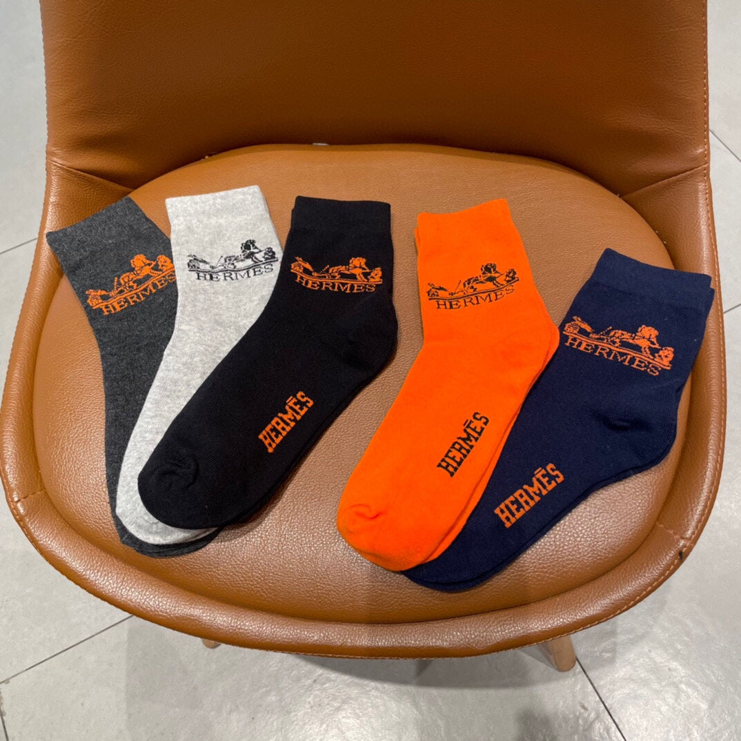 Hermes Horse-And-Carriage Graphics Crew Socks - 5-Pair Set