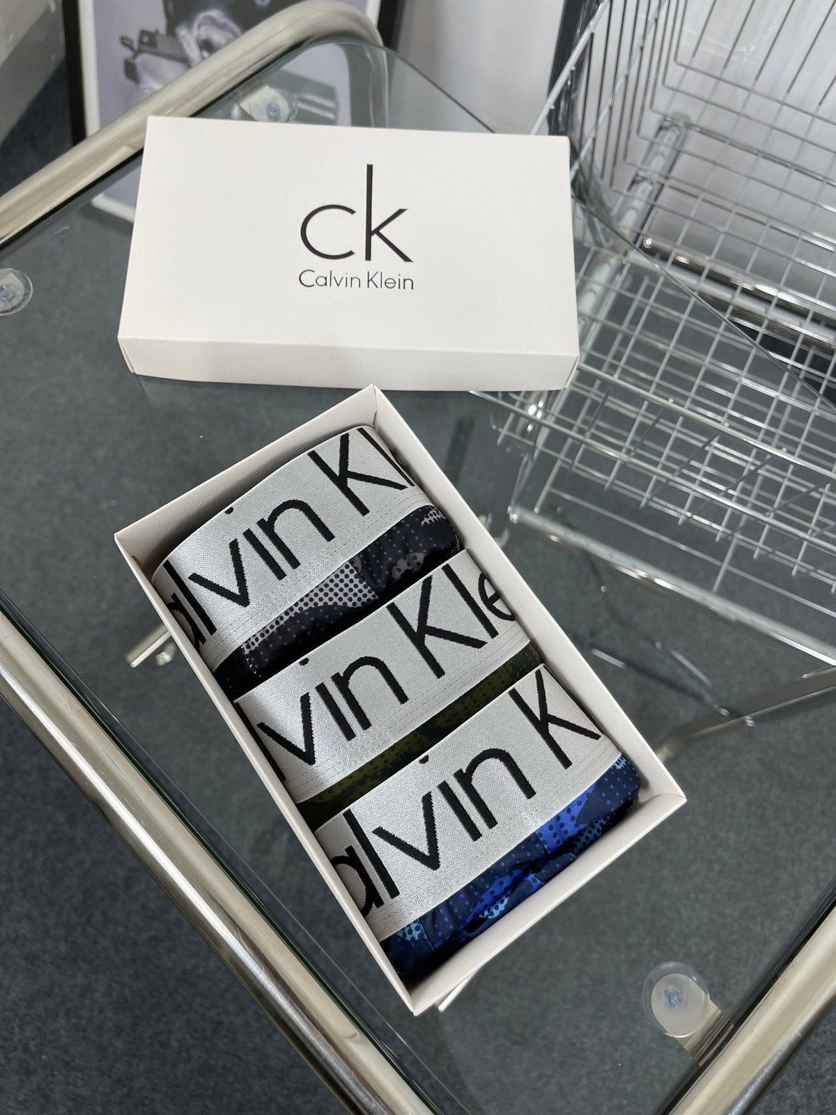 Calvin Klein Cotton Blue, Green And Grey Camouflage-Pattern Boxer Briefs Men's Boxer Briefs - 3-Piece Box
