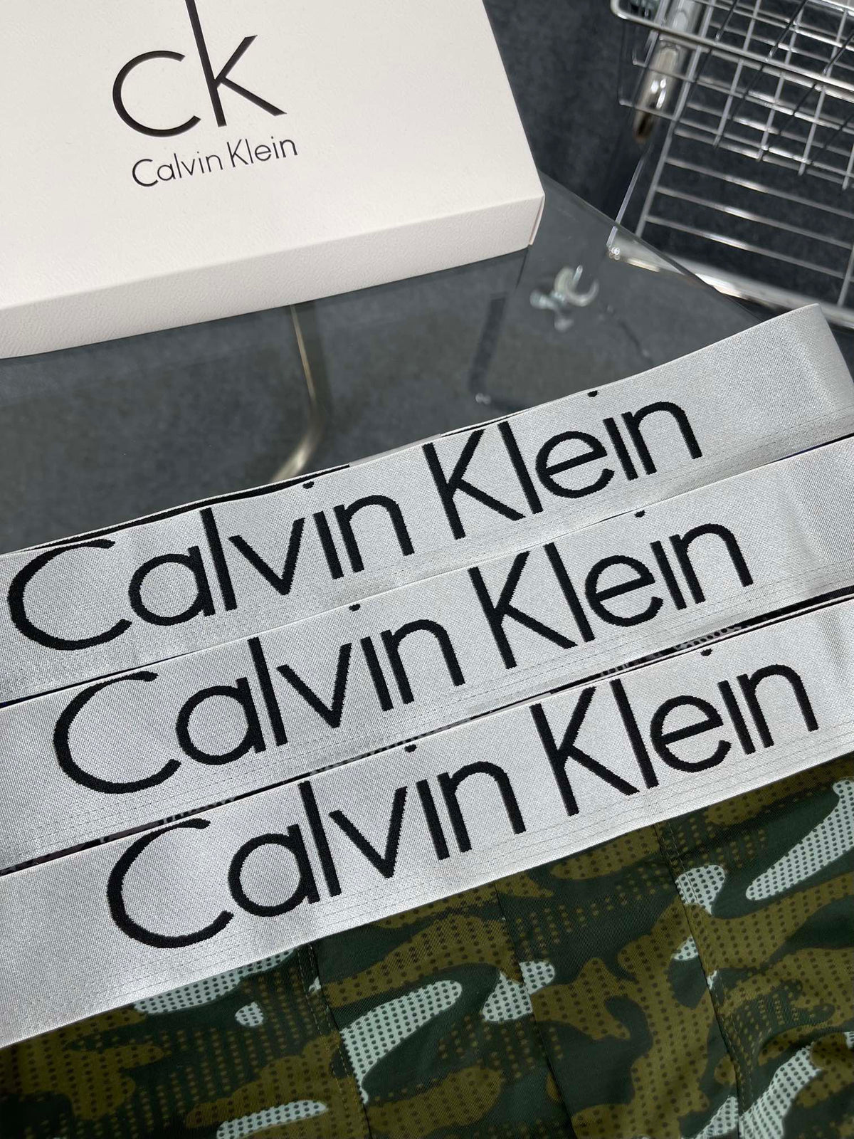 Calvin Klein Cotton Blue, Green And Grey Camouflage-Pattern Boxer Briefs Men's Boxer Briefs - 3-Piece Box