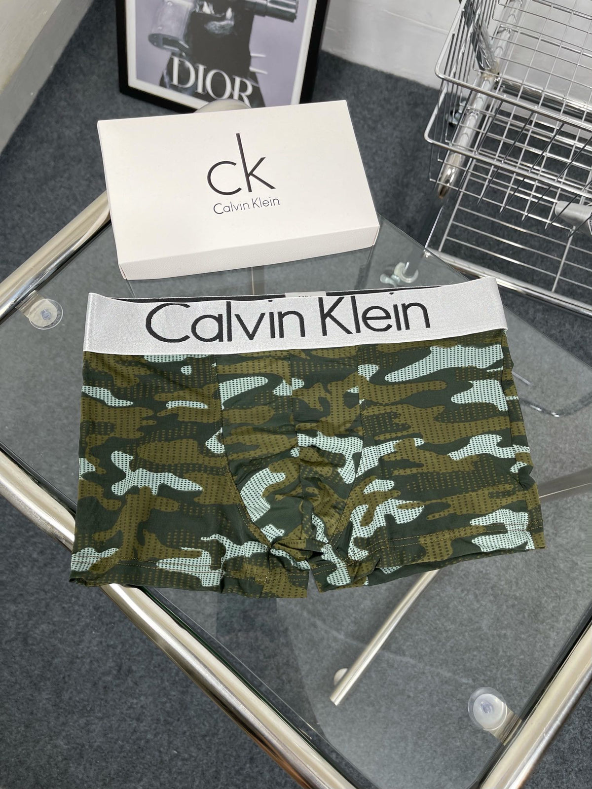 Calvin Klein Cotton Blue, Green And Grey Camouflage-Pattern Boxer Briefs Men's Boxer Briefs - 3-Piece Box