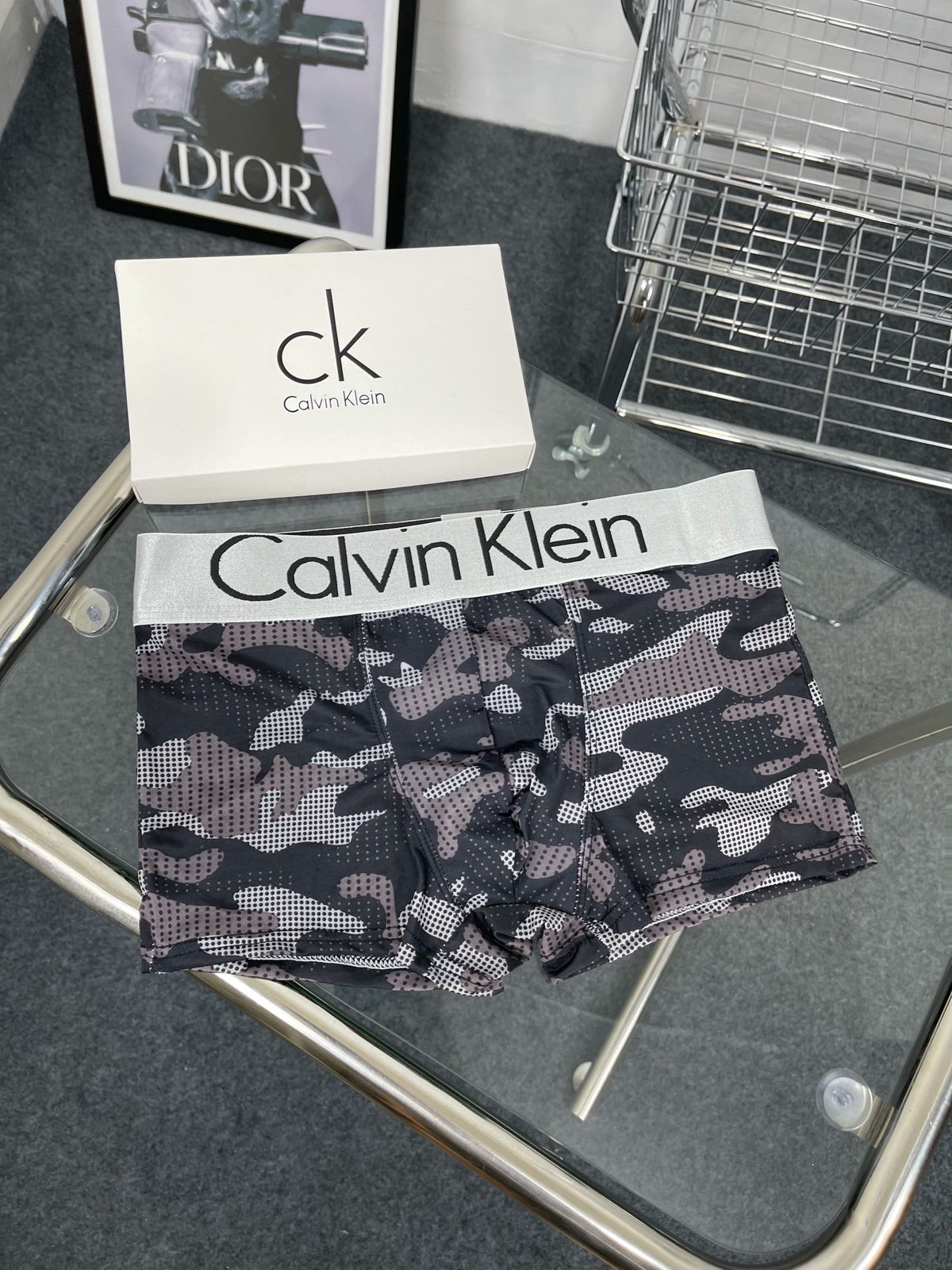 Calvin Klein Cotton Blue, Green And Grey Camouflage-Pattern Boxer Briefs Men's Boxer Briefs - 3-Piece Box