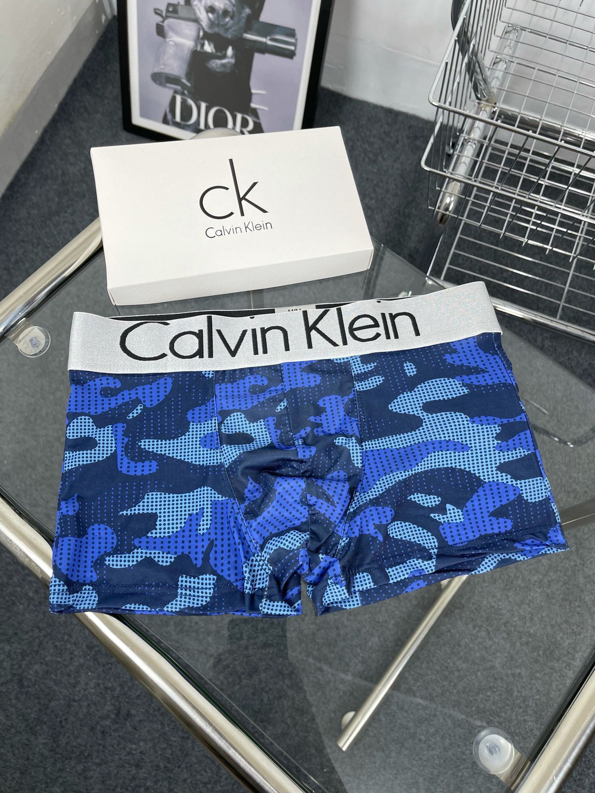 Calvin Klein Cotton Blue, Green And Grey Camouflage-Pattern Boxer Briefs Men's Boxer Briefs - 3-Piece Box
