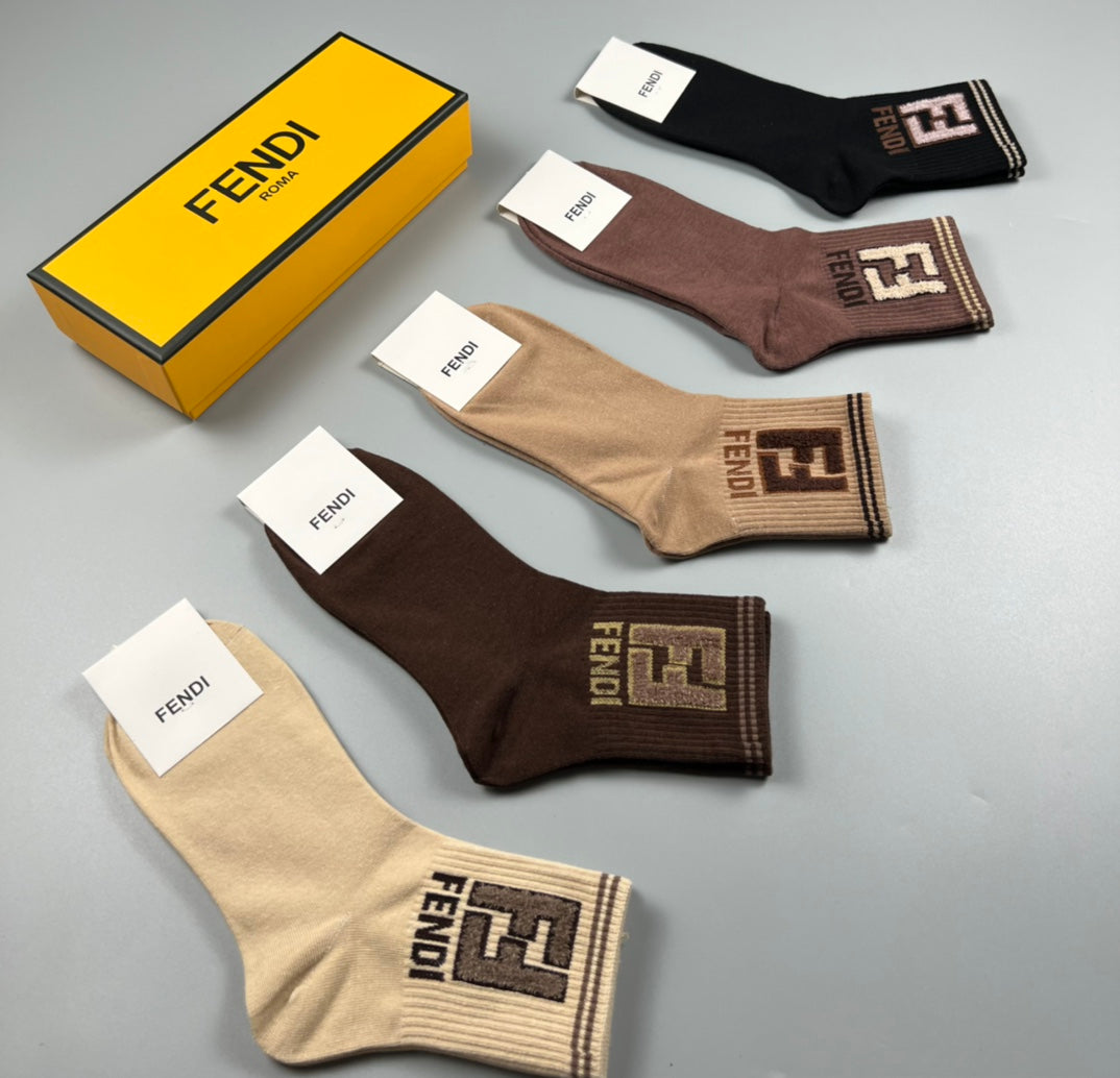 Fendi Cotton Crew Socks - 5-Pair Pack