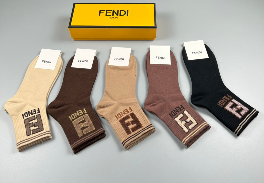 Fendi Cotton Crew Socks - 5-Pair Pack