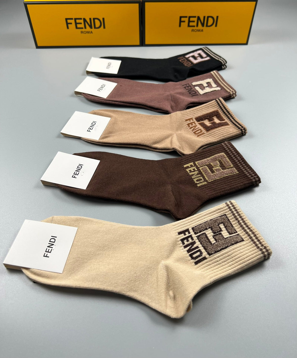 Fendi Cotton Crew Socks - 5-Pair Pack