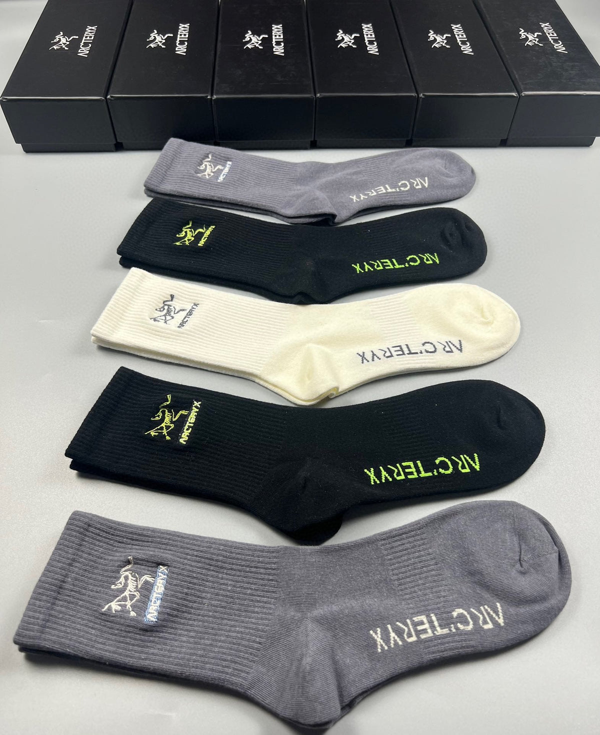 Arc'teryx Cotton Bird And Wordmark Details Crew Socks - 5-Pair Set