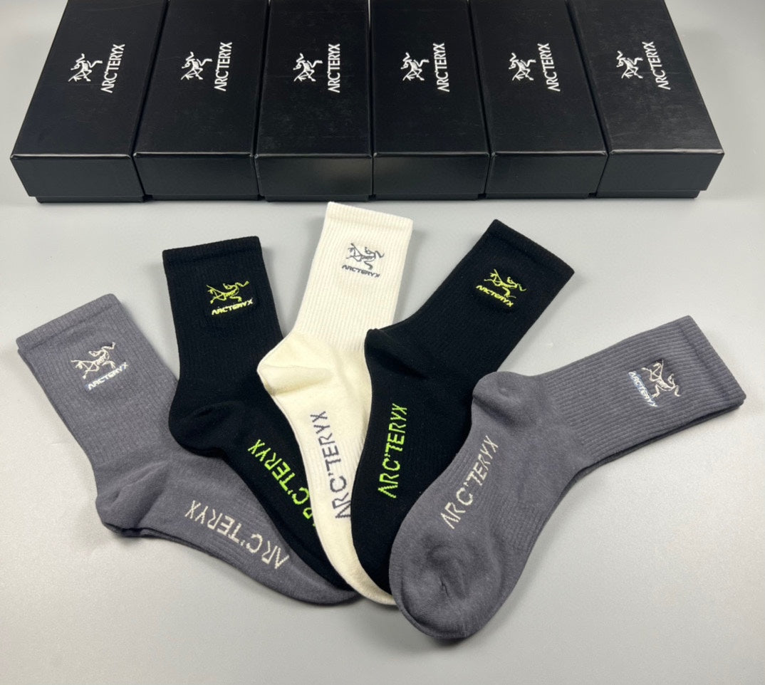 Arc'teryx Cotton Bird And Wordmark Details Crew Socks - 5-Pair Set