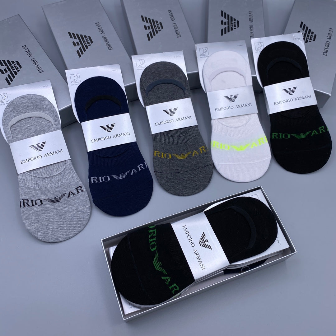 Armani Small Eagle Details No-Show Socks - 5-Pair Set