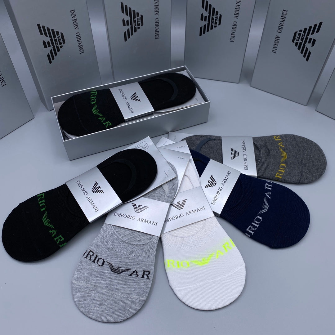 Armani Small Eagle Details No-Show Socks - 5-Pair Set