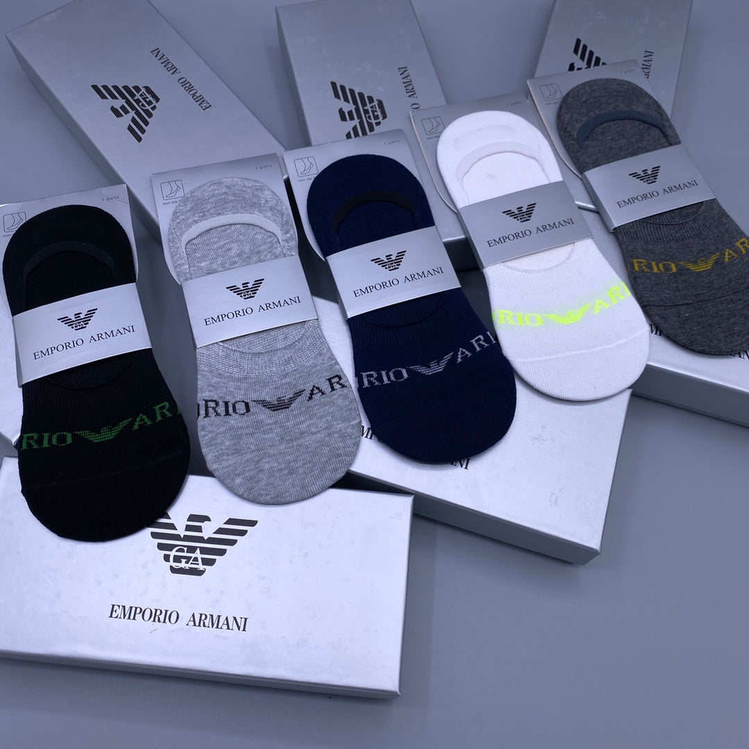 Armani Small Eagle Details No-Show Socks - 5-Pair Set