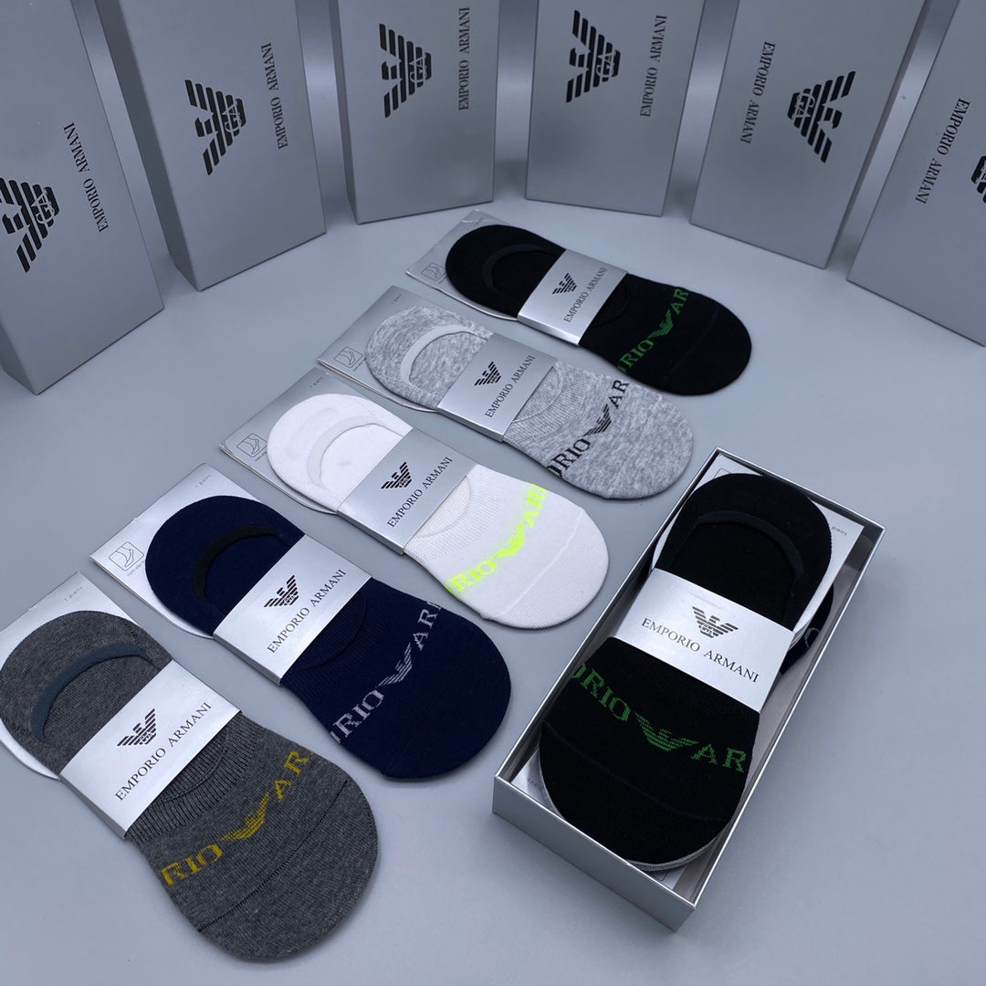 Armani Small Eagle Details No-Show Socks - 5-Pair Set
