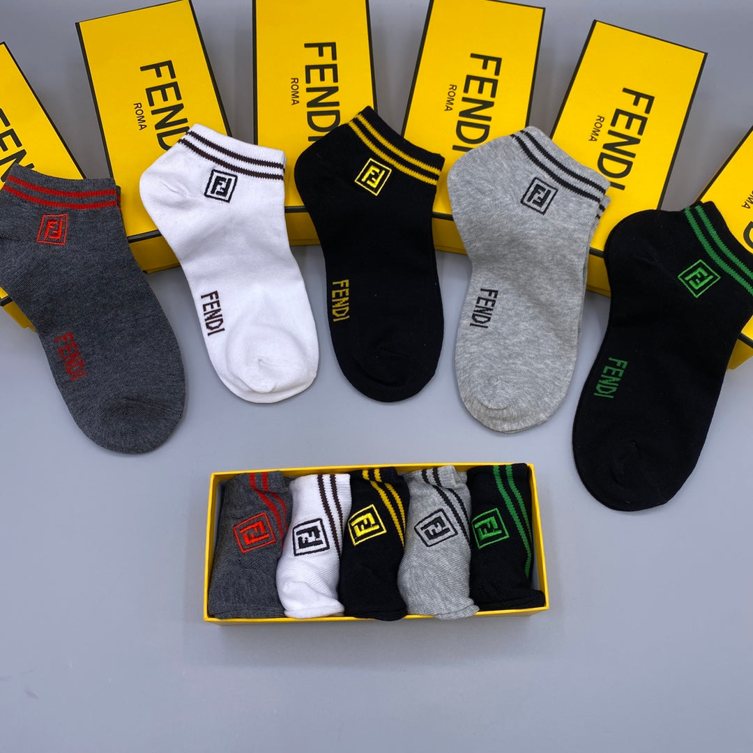 Fendi Bright Contrast Lettering No-Show Socks - 5-Pair Set