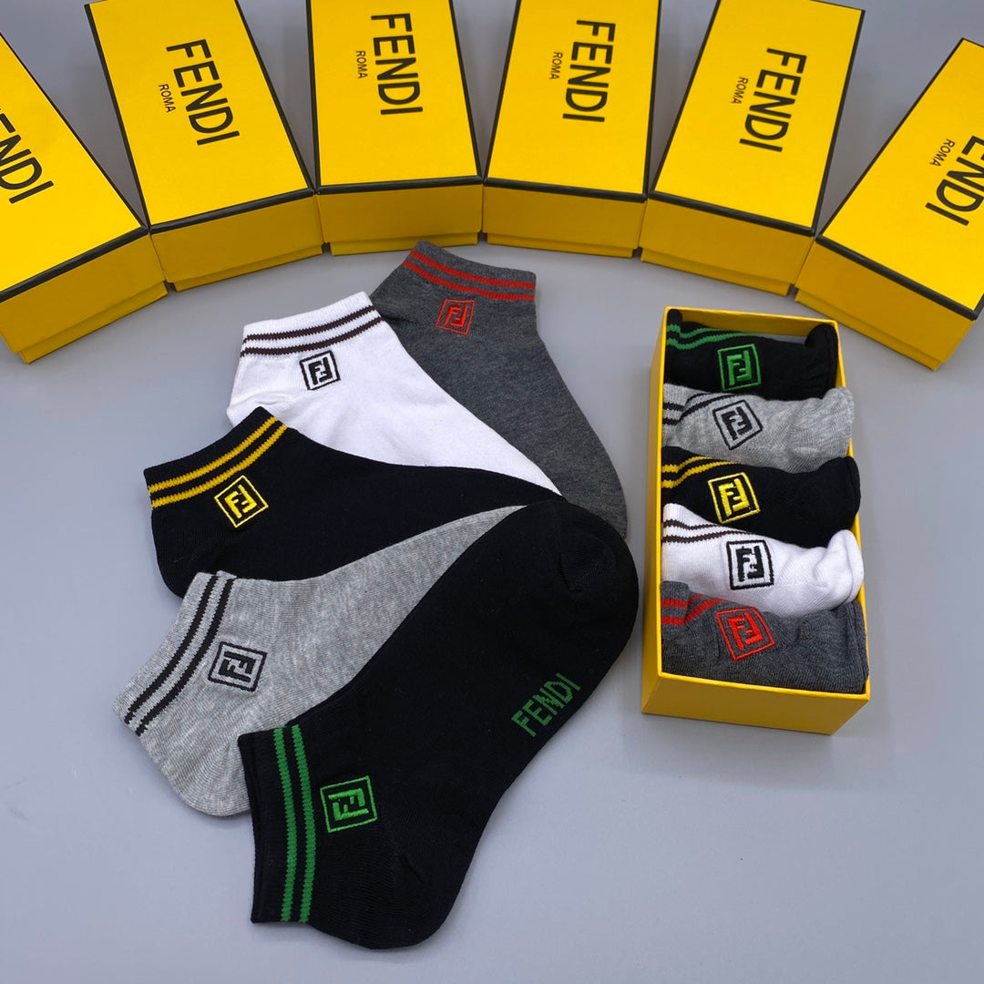 Fendi Bright Contrast Lettering No-Show Socks - 5-Pair Set