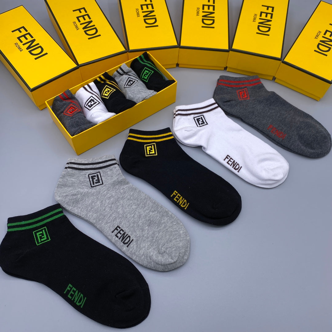 Fendi Bright Contrast Lettering No-Show Socks - 5-Pair Set
