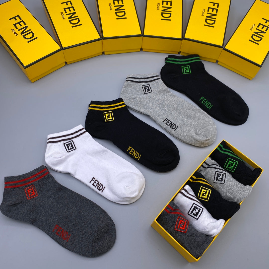 Fendi Bright Contrast Lettering No-Show Socks - 5-Pair Set