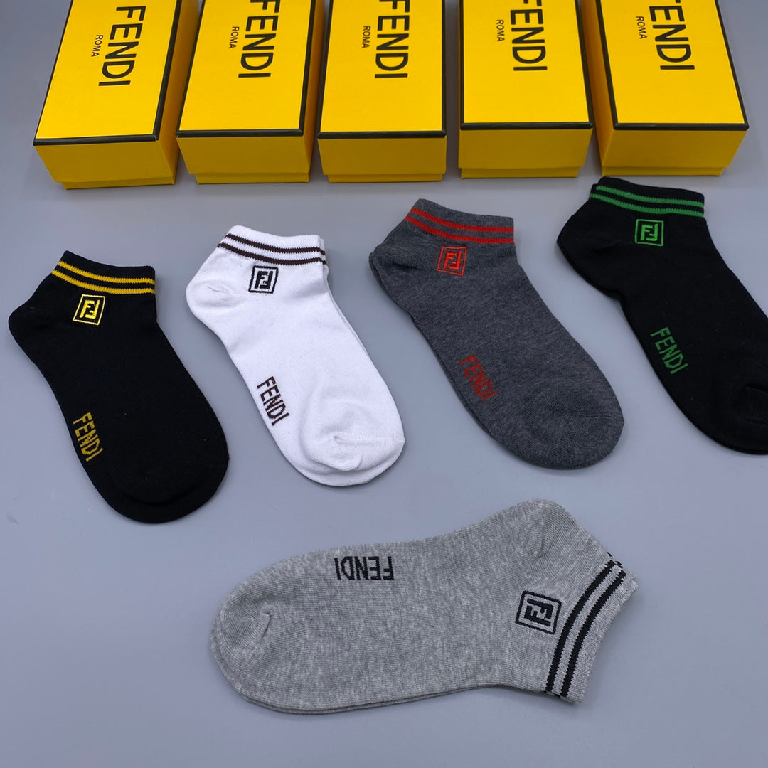 Fendi Bright Contrast Lettering No-Show Socks - 5-Pair Set