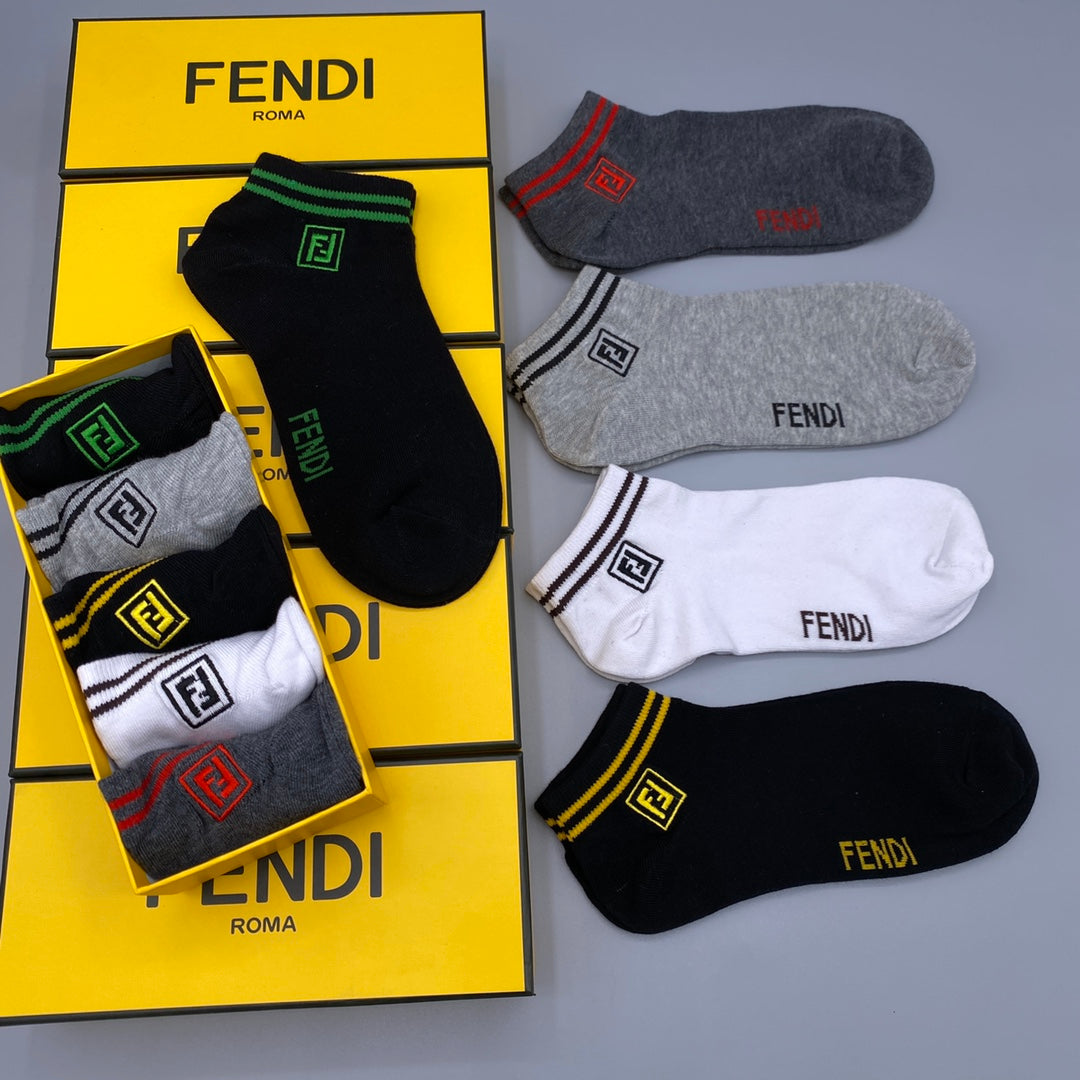 Fendi Bright Contrast Lettering No-Show Socks - 5-Pair Set