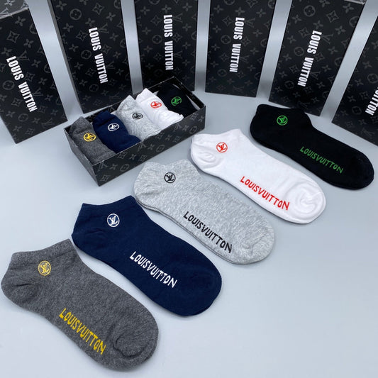 Louis Vuitton Elongated Contrast Wordmarks Ankle Socks - 5-Pair Set