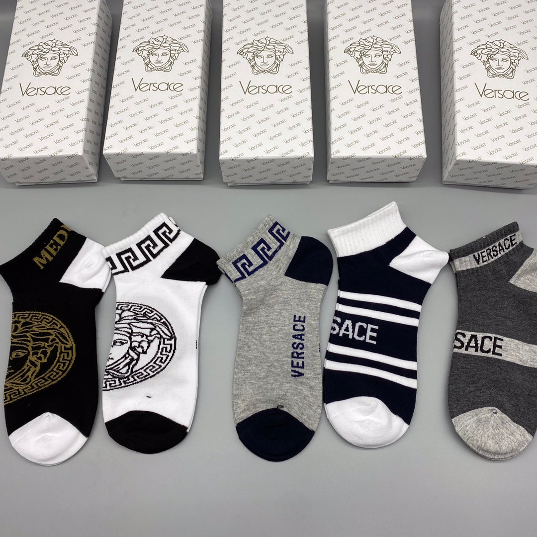 Versace Medallion And Stripe Details Ankle Socks - 5-Pair Set