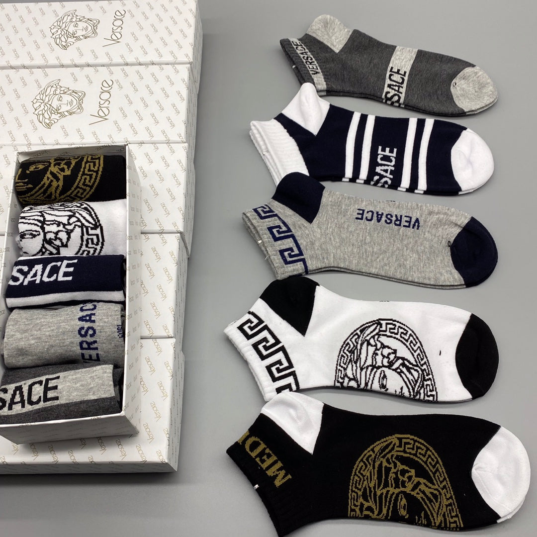 Versace Medallion And Stripe Details Ankle Socks - 5-Pair Set