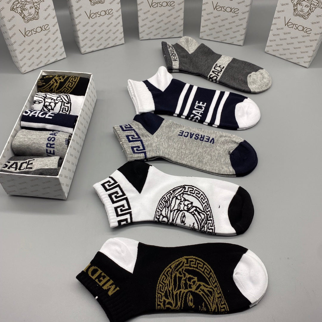 Versace Medallion And Stripe Details Ankle Socks - 5-Pair Set