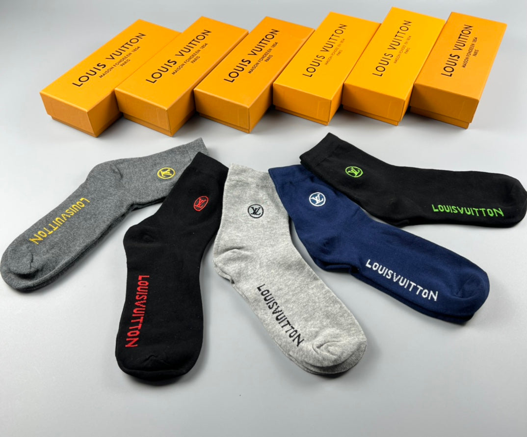 Louis Vuitton Cotton Visible Cuff, Colour And Emblem Details Crew Socks - 5-Pair Set