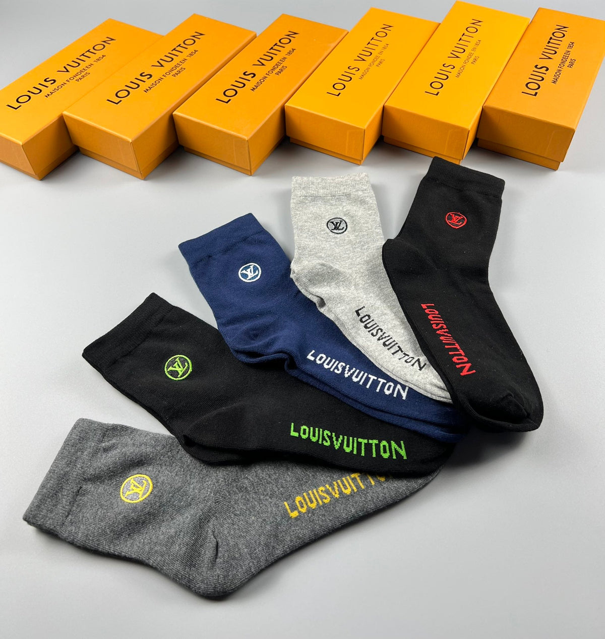 Louis Vuitton Cotton Visible Cuff, Colour And Emblem Details Crew Socks - 5-Pair Set