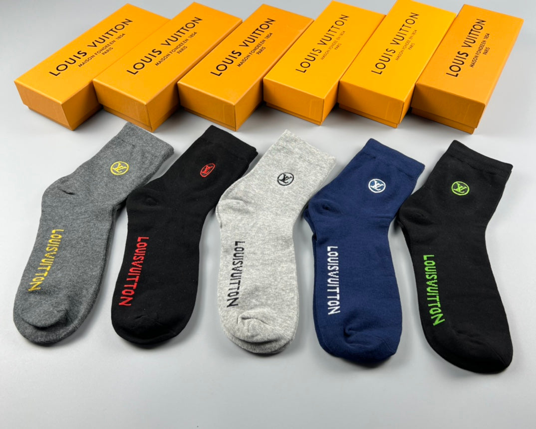 Louis Vuitton Cotton Visible Cuff, Colour And Emblem Details Crew Socks - 5-Pair Set