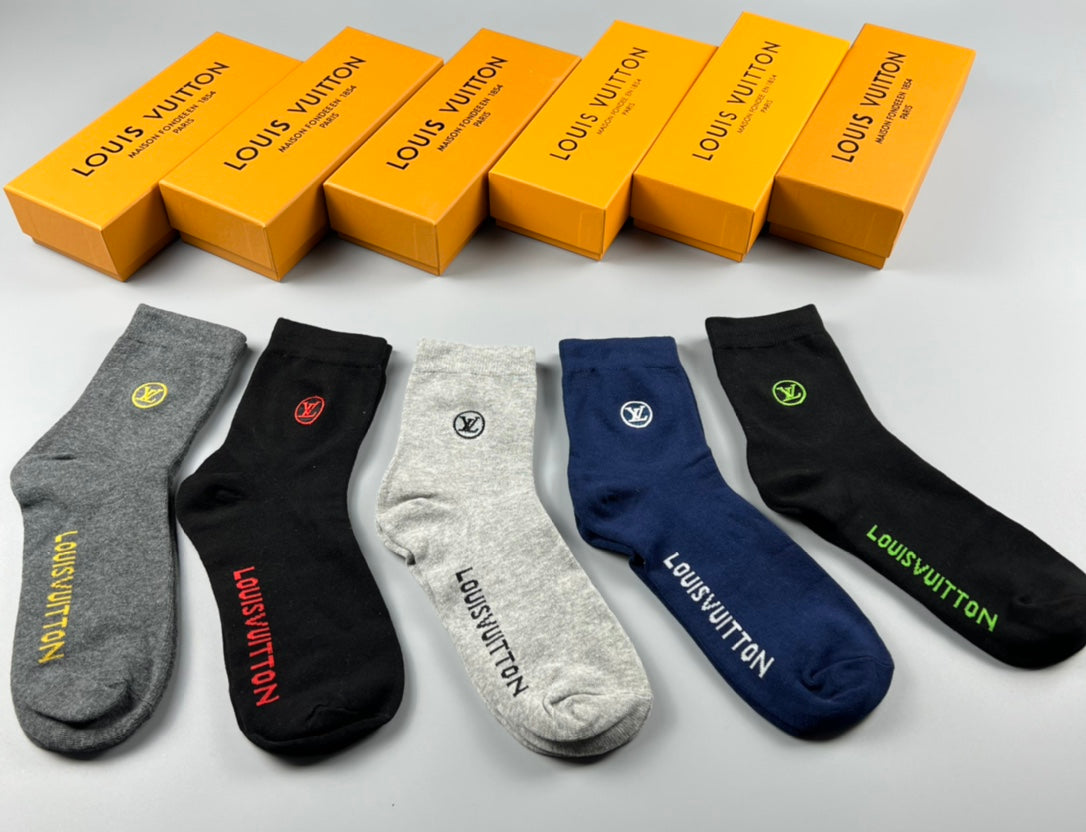 Louis Vuitton Cotton Visible Cuff, Colour And Emblem Details Crew Socks - 5-Pair Set
