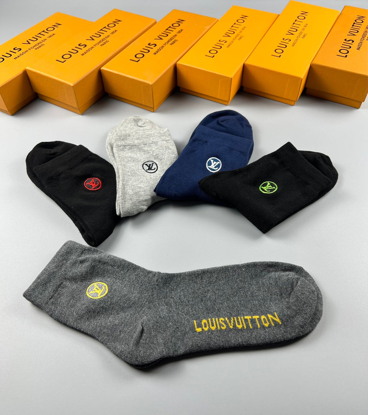Louis Vuitton Cotton Visible Cuff, Colour And Emblem Details Crew Socks - 5-Pair Set