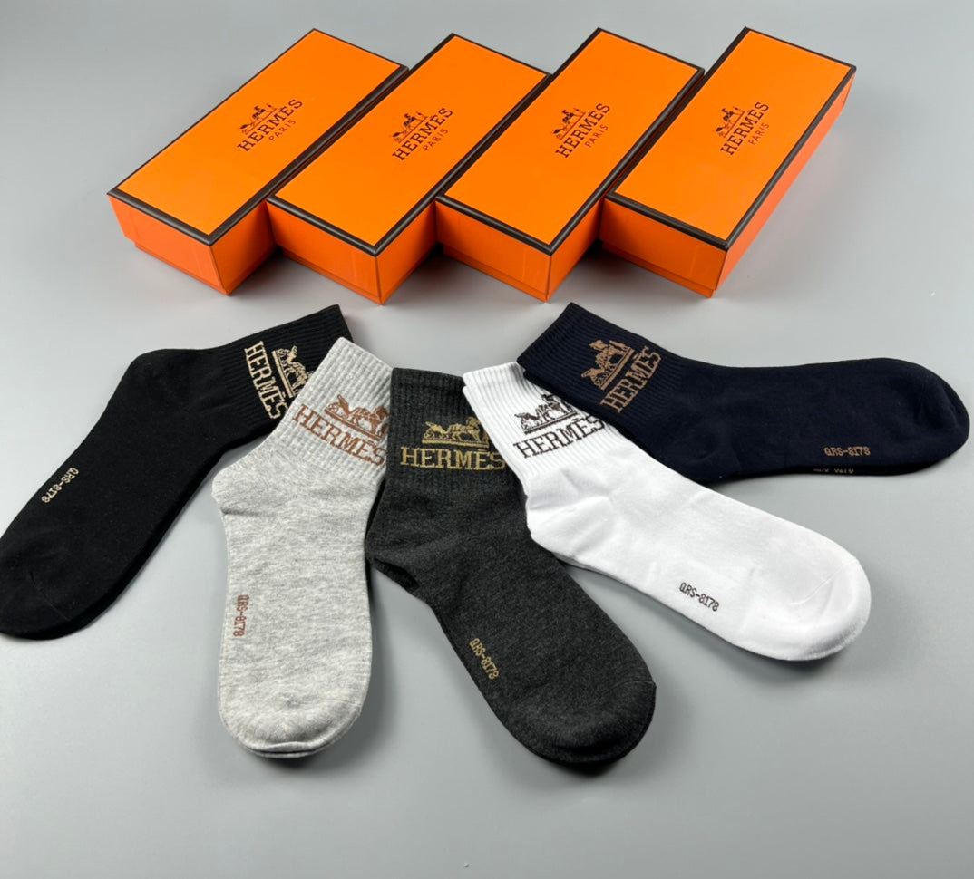 Hermes Ankle Socks - Black, Grey, White and Navy 5-Pair Box