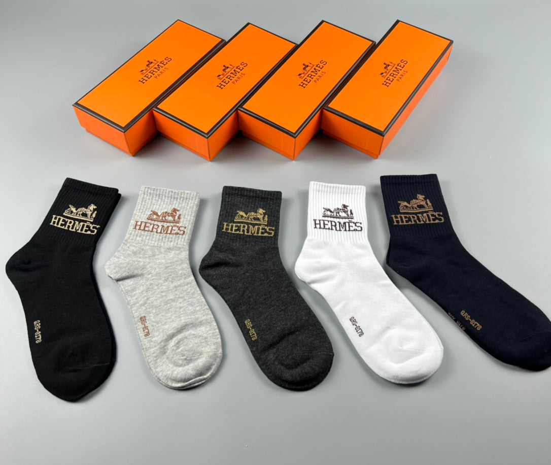 Hermes Ankle Socks - Black, Grey, White and Navy 5-Pair Box