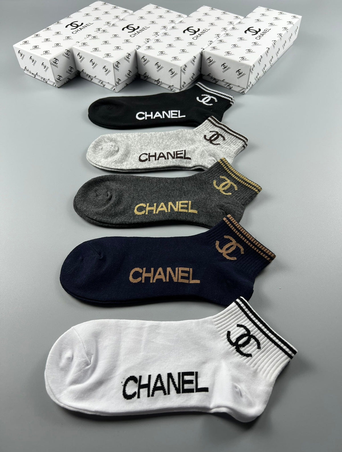 Chanel Logo Details No-Show Socks - 5-Pair Set