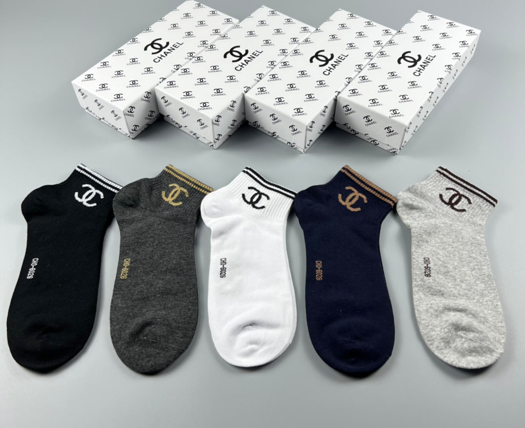Chanel Emblem Details No-Show Socks - 5-Pair Set
