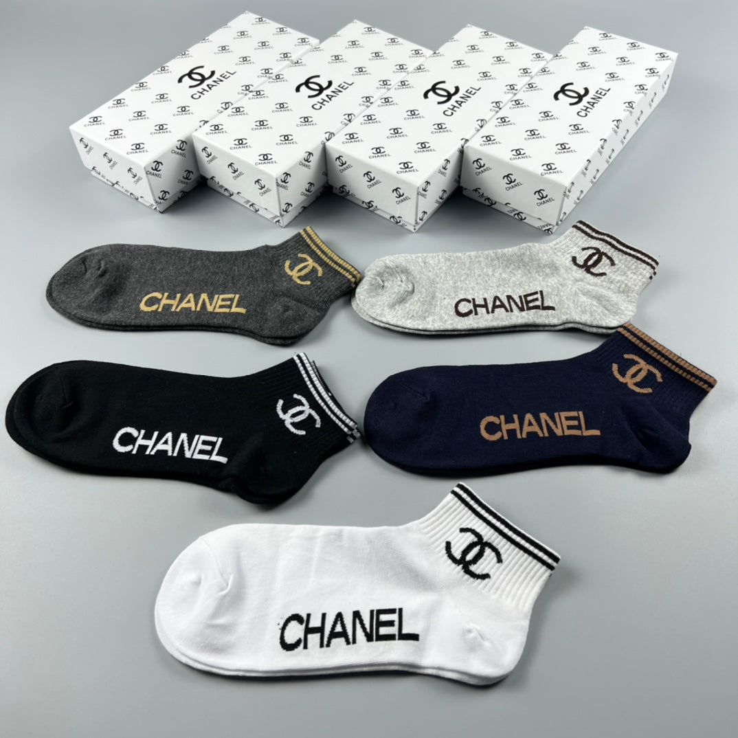 Chanel Emblem Details No-Show Socks - 5-Pair Set