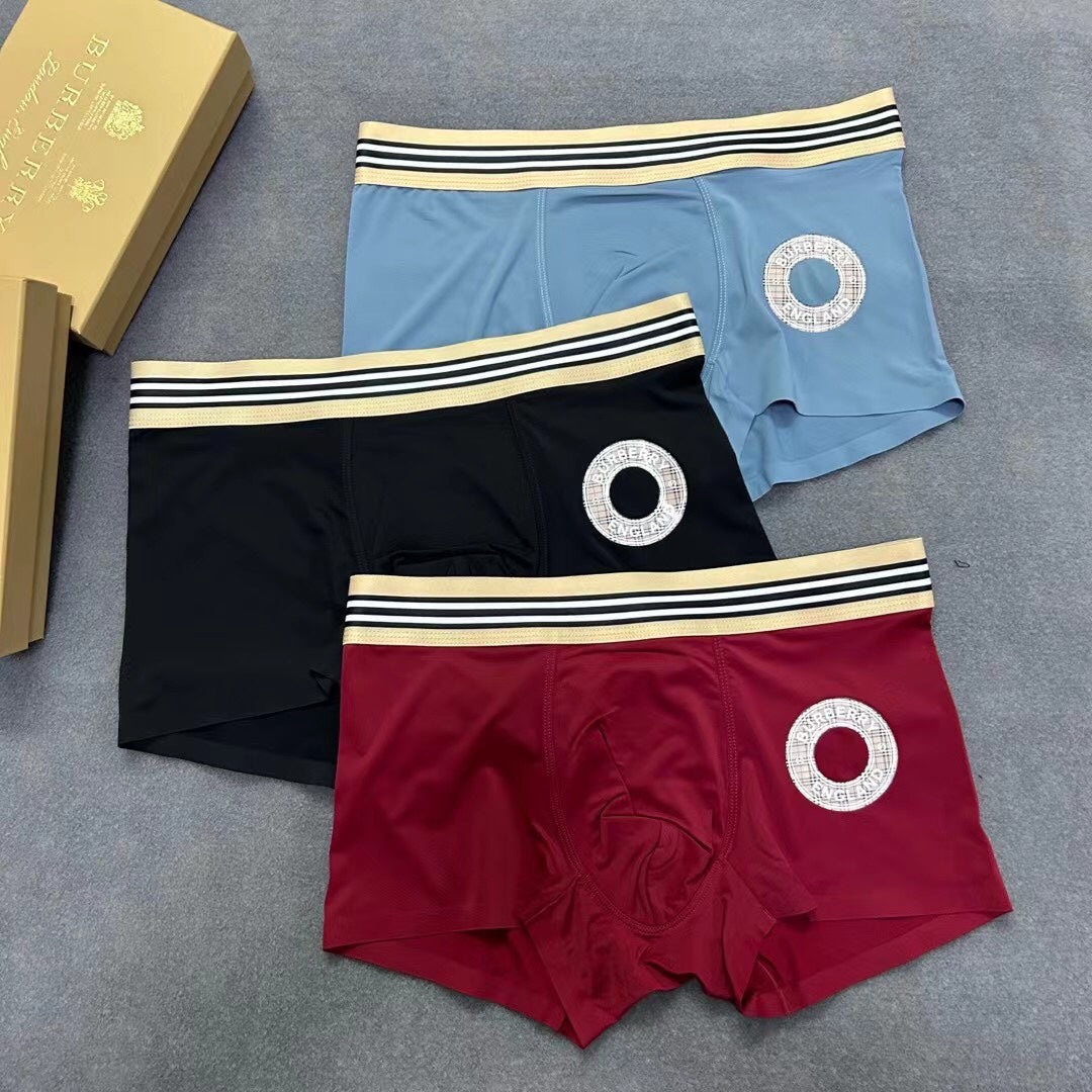 Burberry Solid Panels And Visible Emblem Details Men's Boxer Briefs - 3-Piece Box