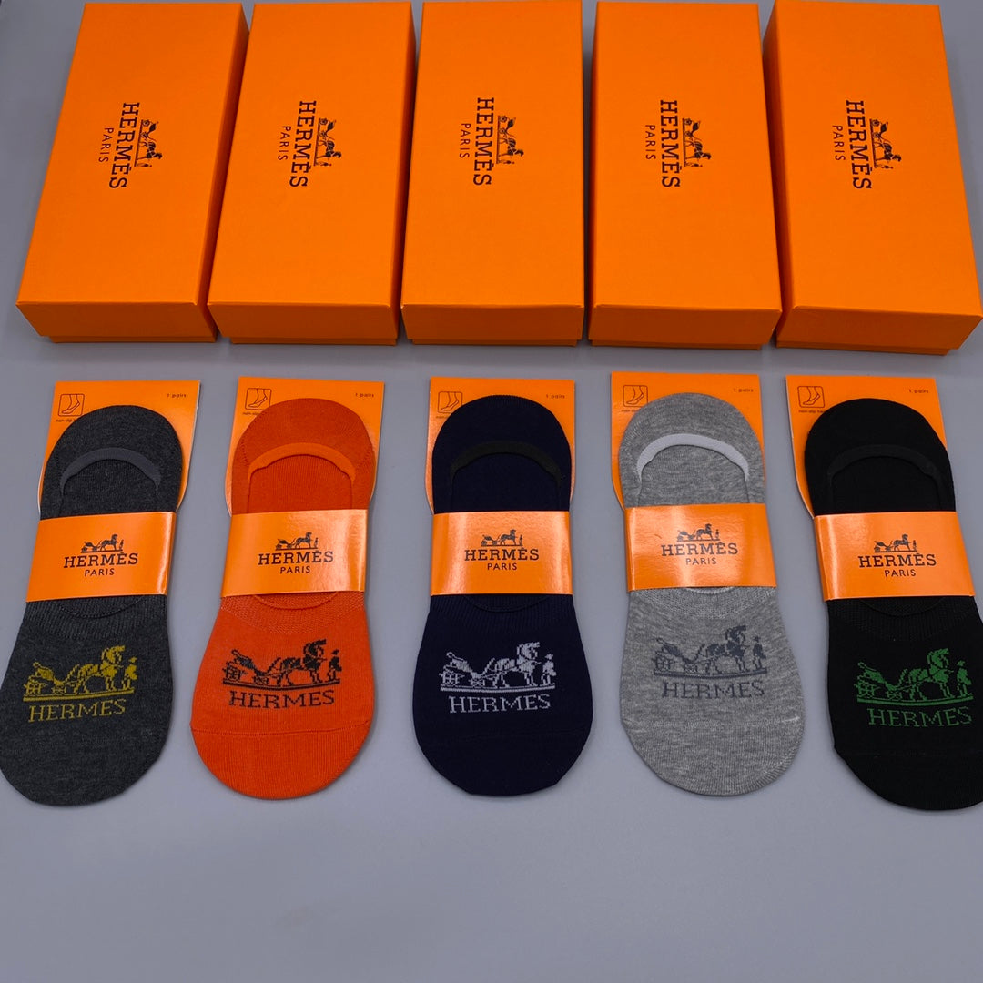 Hermes Clean Wordmarks No-Show Socks - 5-Pair Set
