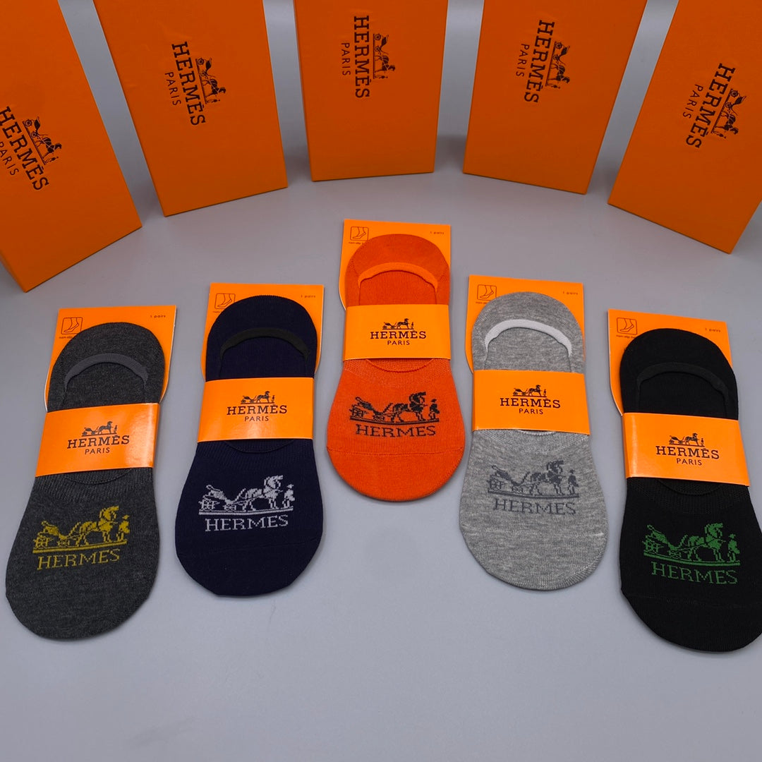 Hermes Visible Branded Cuff Or Emblem Details No-Show Socks - 5-Pair Set