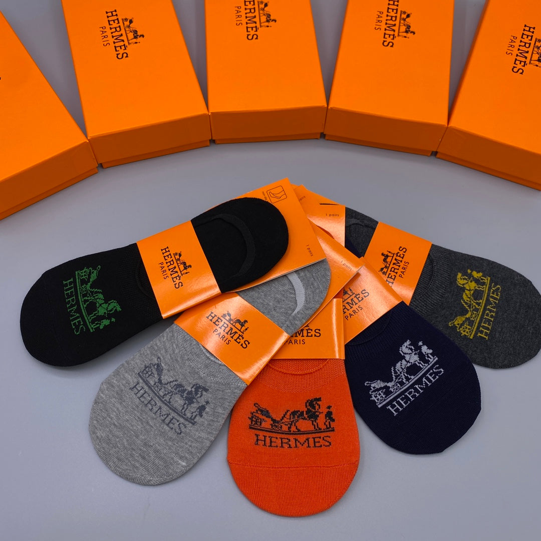 Hermes Clean Wordmarks No-Show Socks - 5-Pair Set
