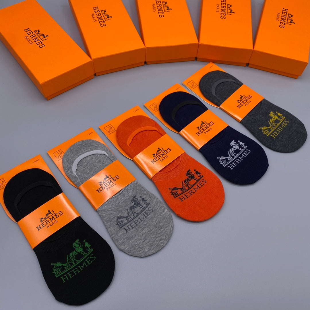 Hermes Visible Branded Cuff Or Emblem Details No-Show Socks - 5-Pair Set