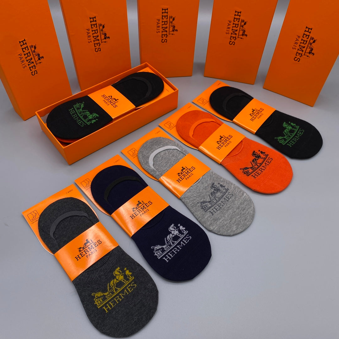 Hermes Clean Wordmarks No-Show Socks - 5-Pair Set