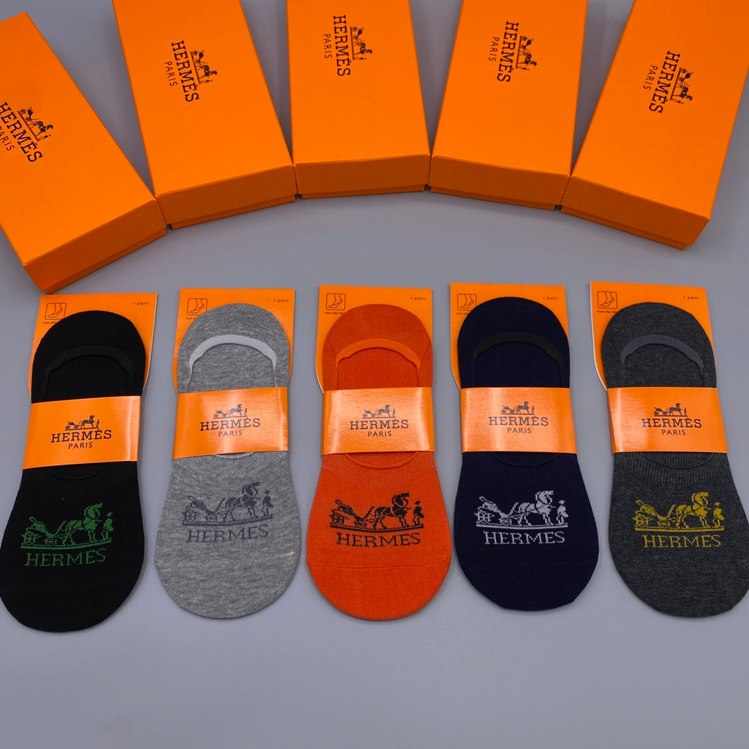 Hermes Visible Branded Cuff Or Emblem Details No-Show Socks - 5-Pair Set