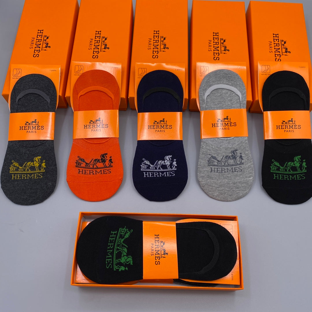Hermes Clean Wordmarks No-Show Socks - 5-Pair Set