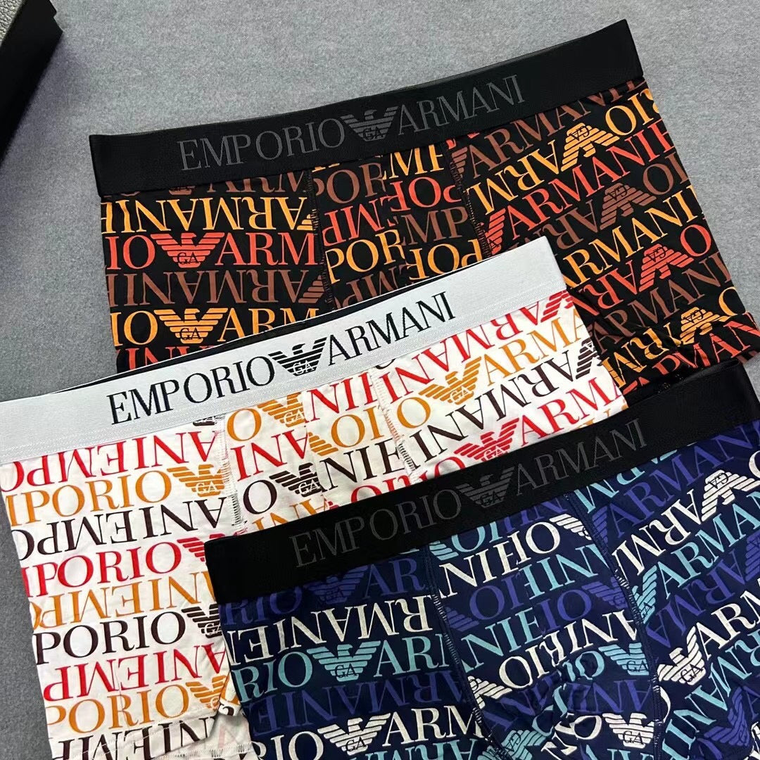 Armani Modal Contrast Waistbands And Understated Front Branding Men's Boxer Briefs - 3-Piece Box