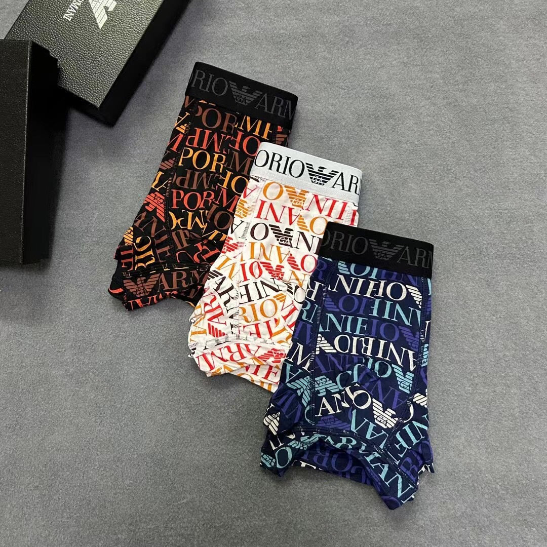 Armani All-Over Letter Patterns Men's Boxer Briefs - 3-Piece Box