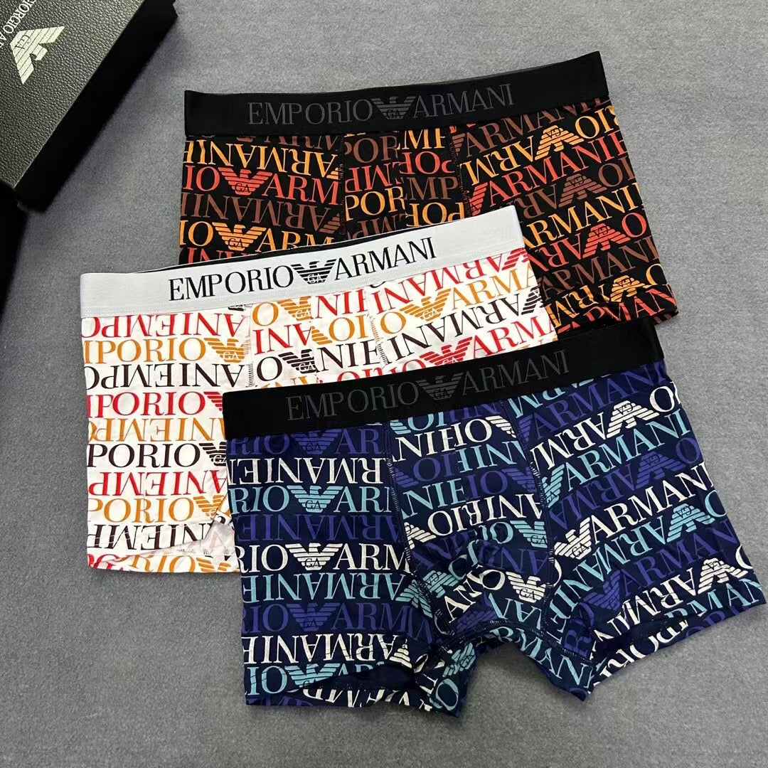 Armani All-Over Letter Patterns Men's Boxer Briefs - 3-Piece Box